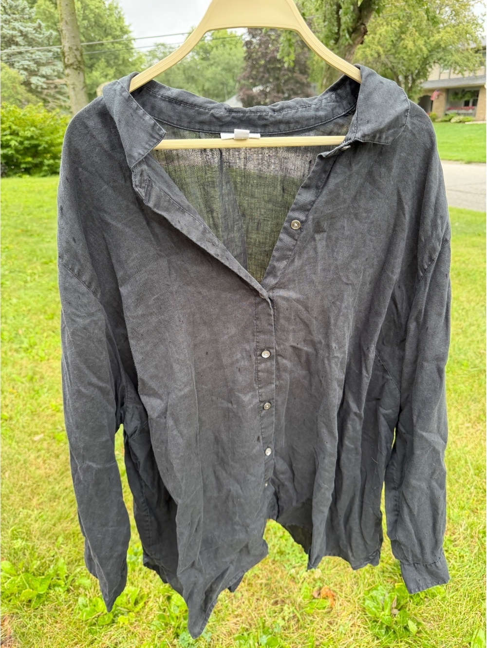 Women's J. Jill 100% Linen Black Button Up 90s Minimalist cleangirl quiet 4x